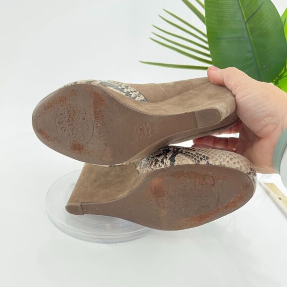 Tory Burch Sandra Pump Women's Size 8 Brown Leather Wedge Heel Platform Phython - Picture 14 of 16